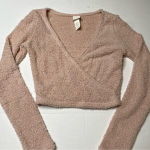 H&M Blush Pink Soft Wrap Crop Long Sleeve XS Comfy! (O)
